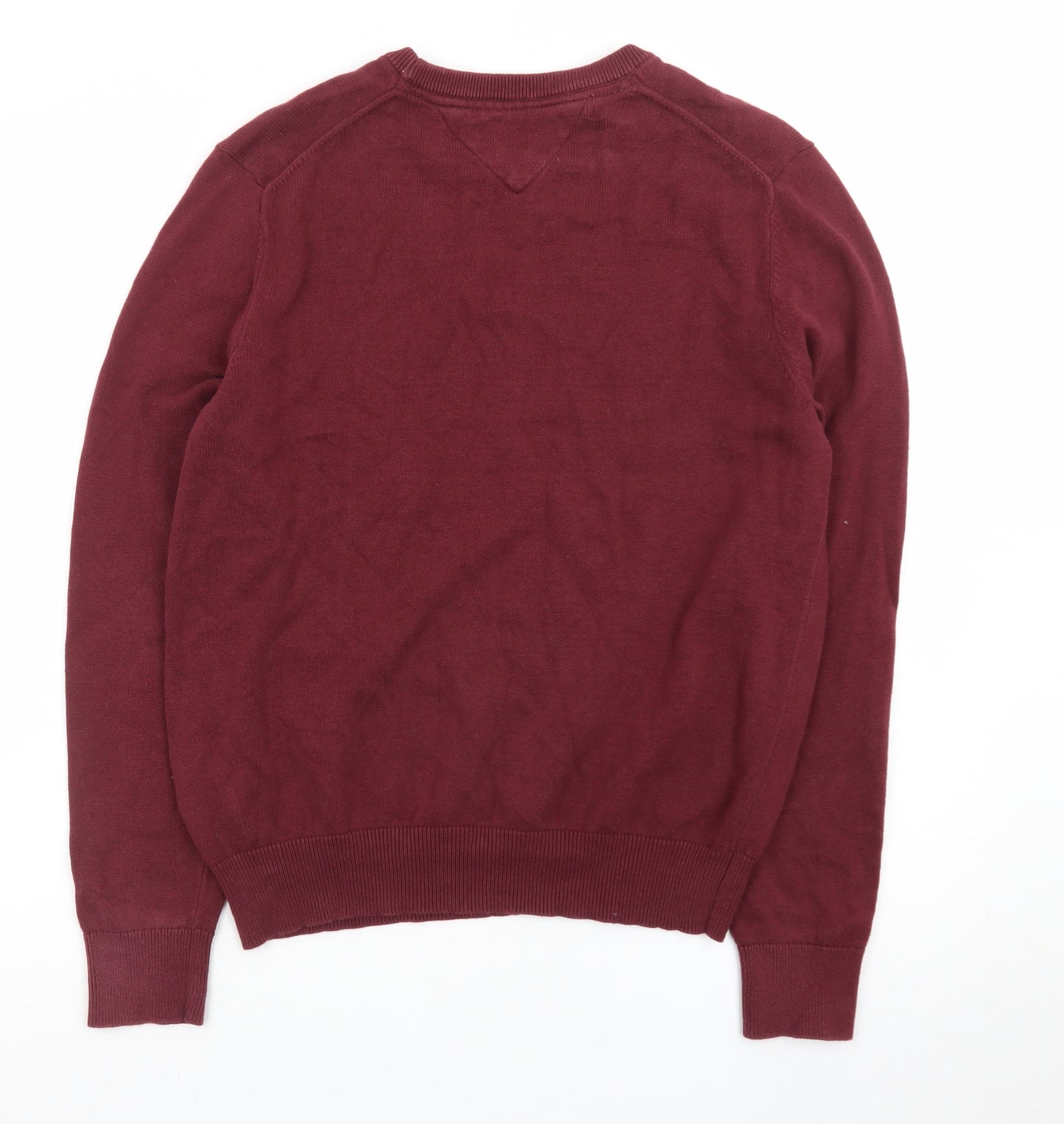Tommy Hilfiger Men's Red Argyle Crew Neck Cotton Jumper Size S