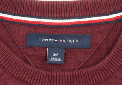 Tommy Hilfiger Men's Red Argyle Crew Neck Cotton Jumper Size S