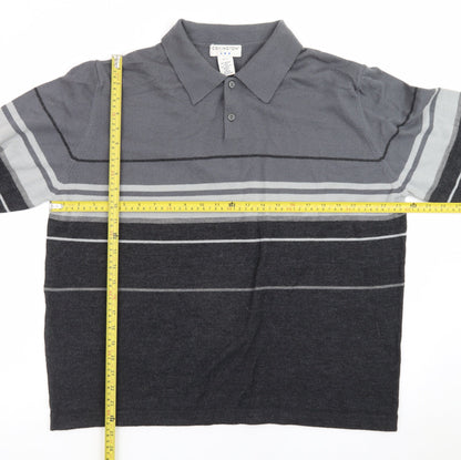 Covington Men Grey Striped Long Sleeve Merino Wool Blend Polo XL