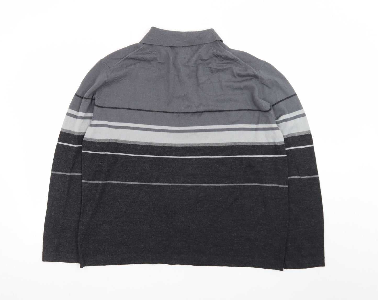 Covington Men Grey Striped Long Sleeve Merino Wool Blend Polo XL