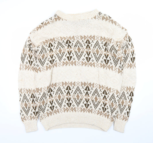 Van Heusen Mens Beige Geometric Knit Cotton Jumper L