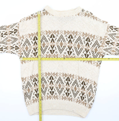Van Heusen Mens Beige Geometric Knit Cotton Jumper L