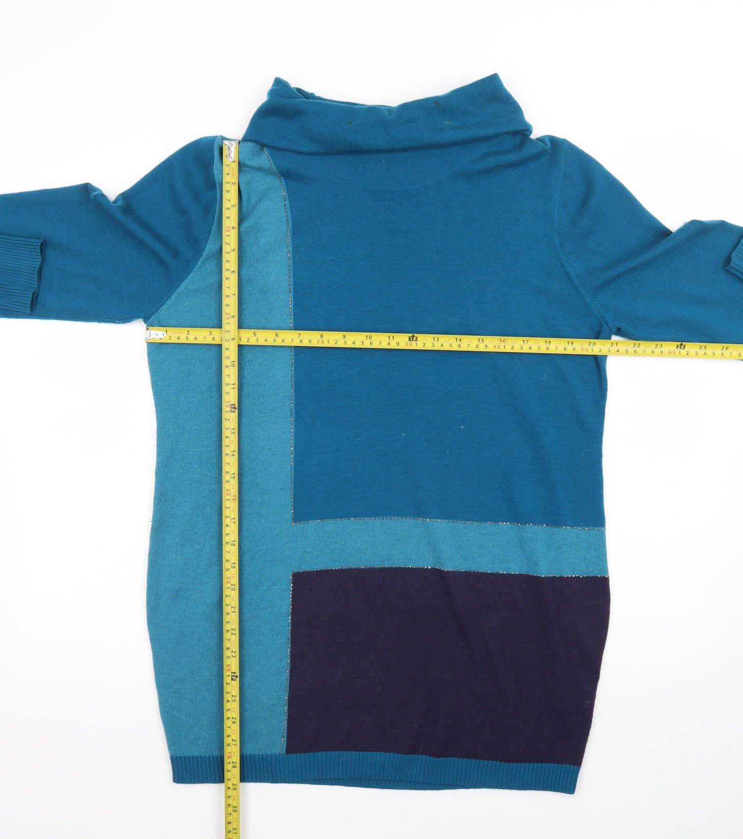Roman Women’s Blue Colourblock Roll Neck Jumper Dress Size 18
