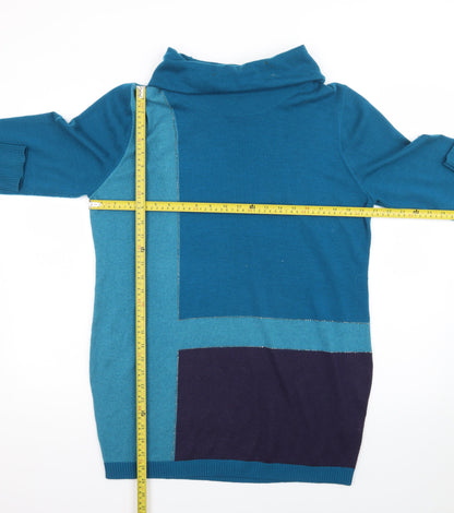 Roman Women’s Blue Colourblock Roll Neck Jumper Dress Size 18