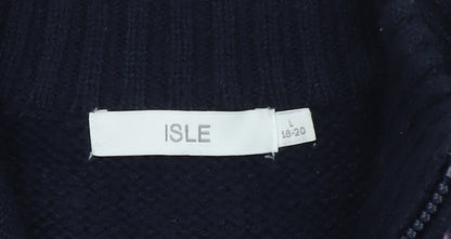 Isle Womens Blue Fair Isle Full Zip Knit Jumper Size L 18-20