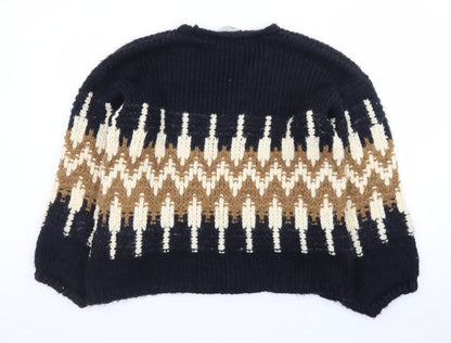 ZARA Womens Multicoloured V-Neck Chunky Knit Jumper Size S
