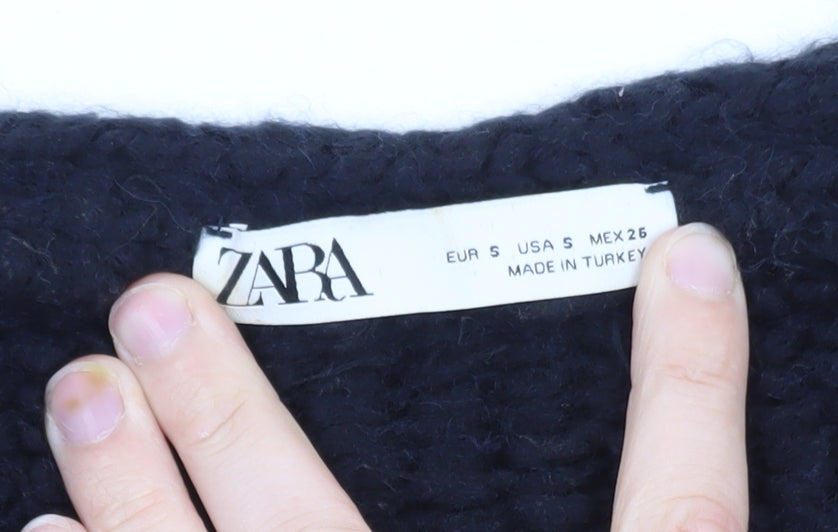 ZARA Womens Multicoloured V-Neck Chunky Knit Jumper Size S