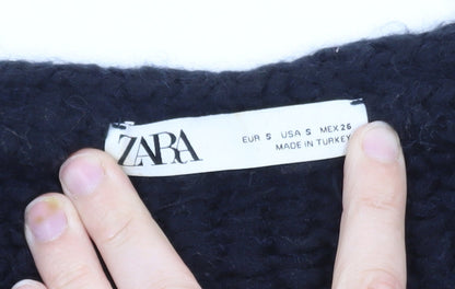 ZARA Womens Multicoloured V-Neck Chunky Knit Jumper Size S