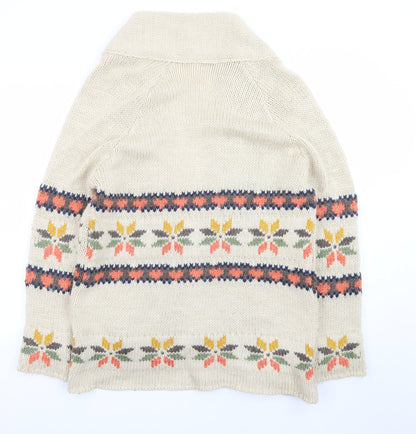Miss Selfridge Women Beige Fair Isle Chunky Knit Cardigan S