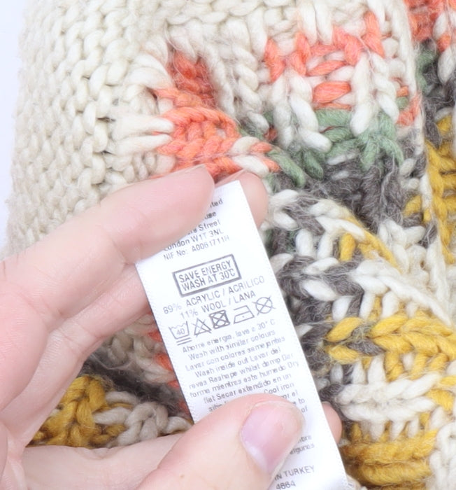 Miss Selfridge Women Beige Fair Isle Chunky Knit Cardigan S