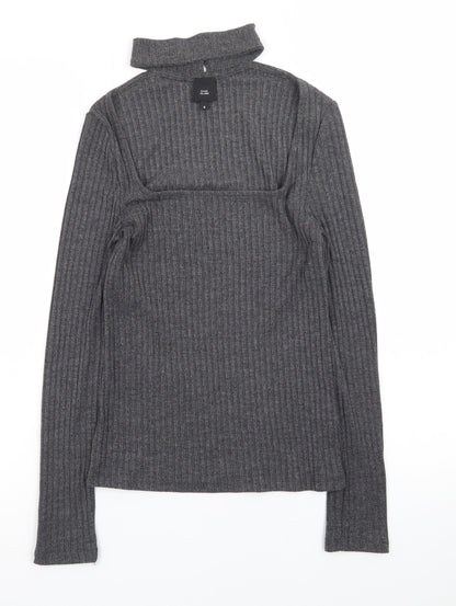 River Island Women’s Grey High Neck Ribbed Knit Jumper Size 8