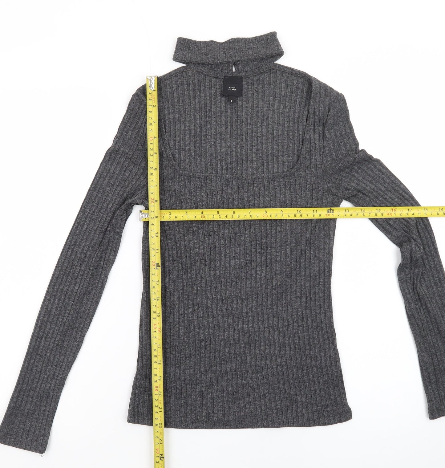 River Island Women’s Grey High Neck Ribbed Knit Jumper Size 8