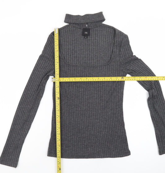 River Island Women’s Grey High Neck Ribbed Knit Jumper Size 8