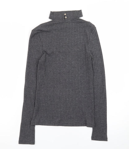 River Island Women’s Grey High Neck Ribbed Knit Jumper Size 8