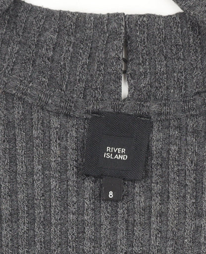 River Island Women’s Grey High Neck Ribbed Knit Jumper Size 8