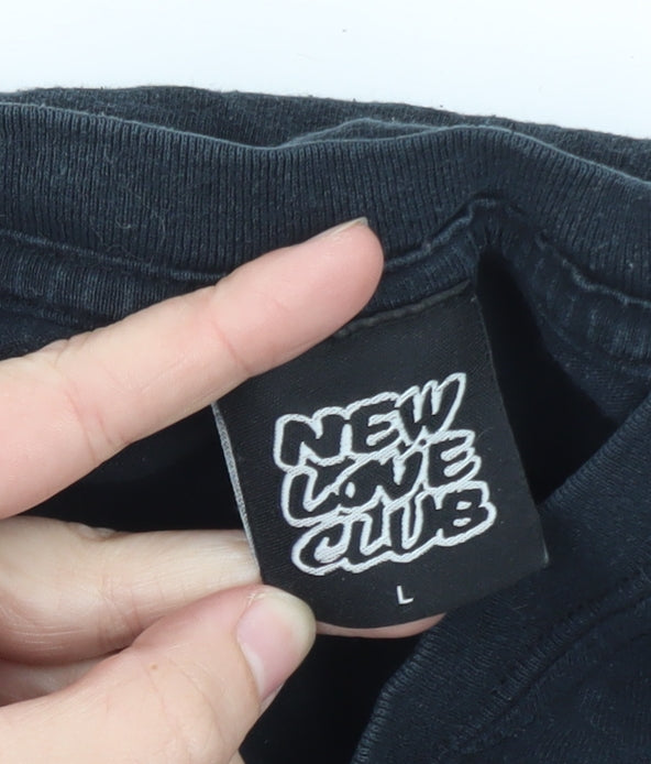 New Love Club Men's Black Funny Graphic Ring Spun Cotton T-Shirt L
