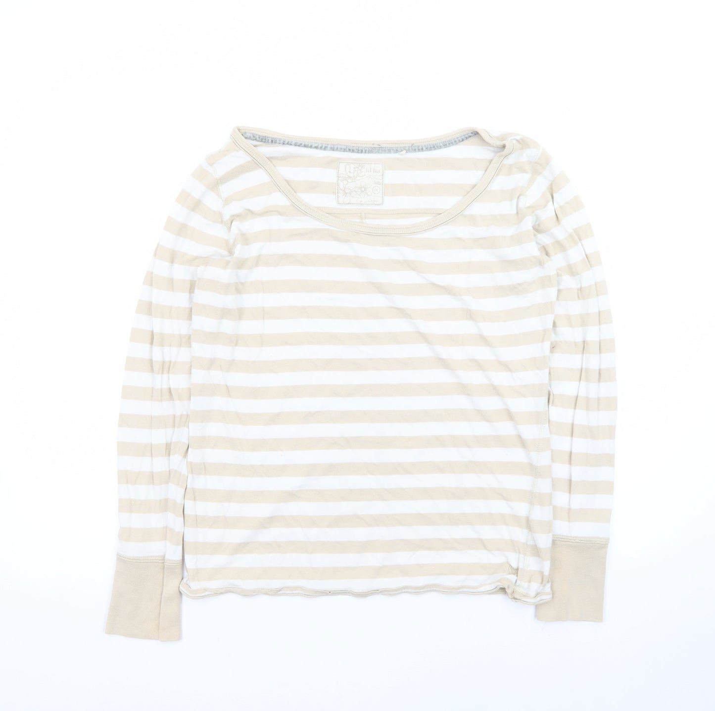 Fat Face Women's Beige Striped Long Sleeve Cotton T-Shirt Size 14