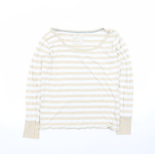 Fat Face Women's Beige Striped Long Sleeve Cotton T-Shirt Size 14