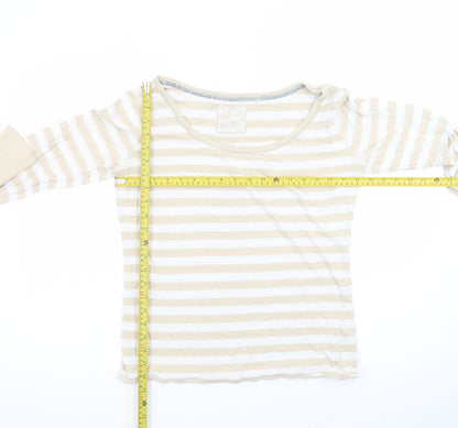 Fat Face Women's Beige Striped Long Sleeve Cotton T-Shirt Size 14