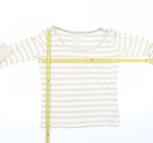 Fat Face Women's Beige Striped Long Sleeve Cotton T-Shirt Size 14