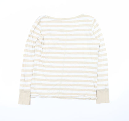 Fat Face Women's Beige Striped Long Sleeve Cotton T-Shirt Size 14