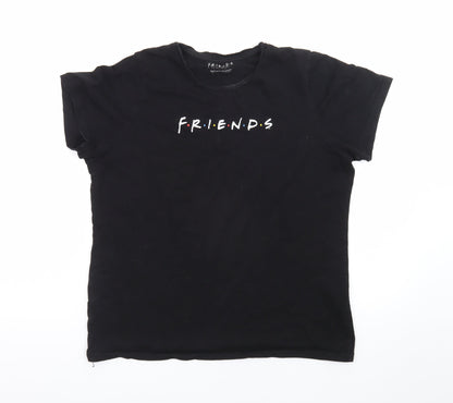 FRIENDS Womens Black Cotton T-Shirt Size 10 Short Sleeve Crew Neck