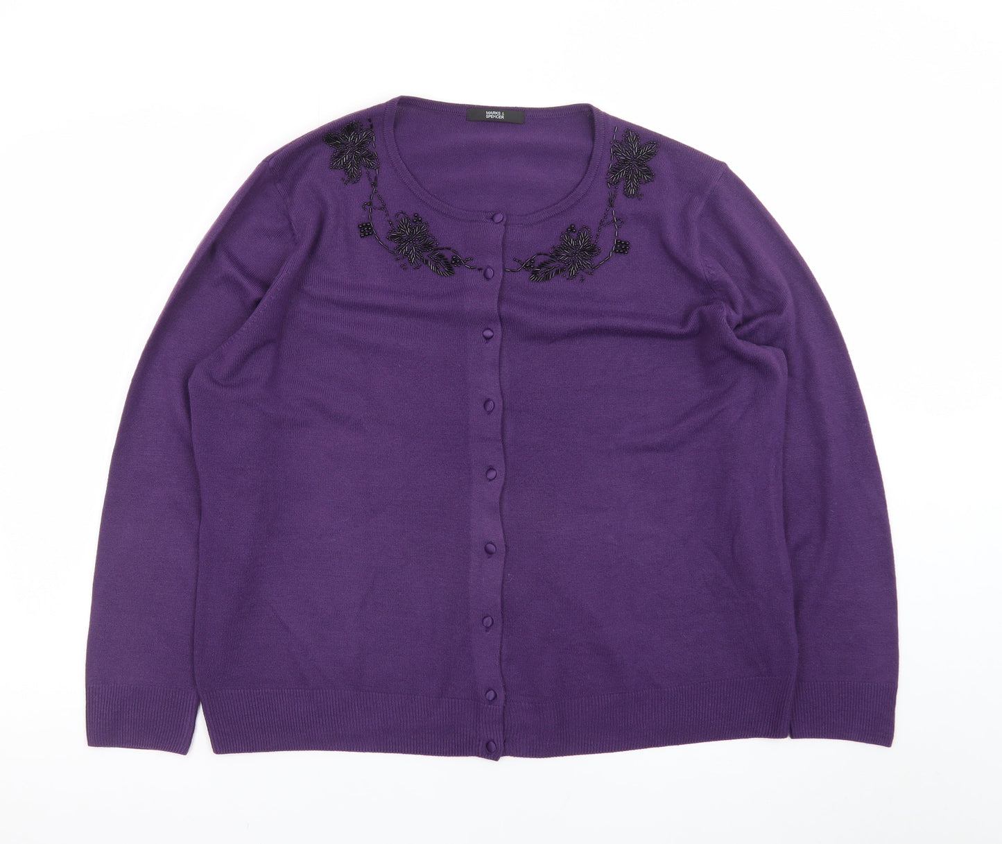 Marks and Spencer Women's Purple Beaded Crew Neck Cardigan Size 22