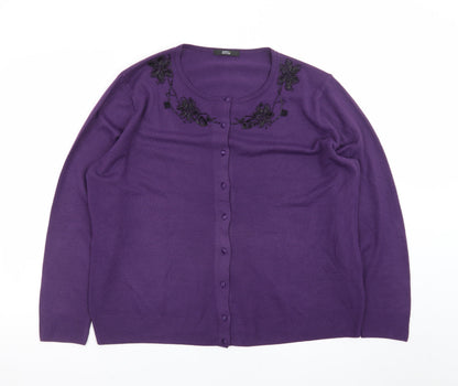 Marks and Spencer Women's Purple Beaded Crew Neck Cardigan Size 22