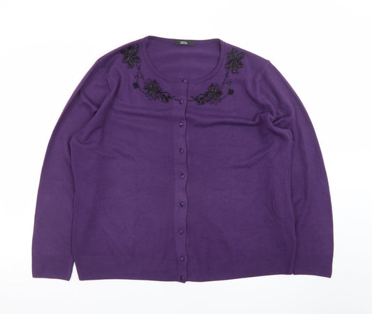 Marks and Spencer Women's Purple Beaded Crew Neck Cardigan Size 22