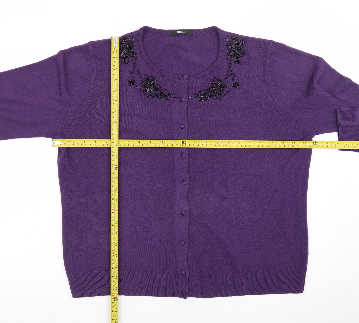 Marks and Spencer Women's Purple Beaded Crew Neck Cardigan Size 22