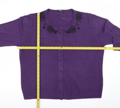 Marks and Spencer Women's Purple Beaded Crew Neck Cardigan Size 22