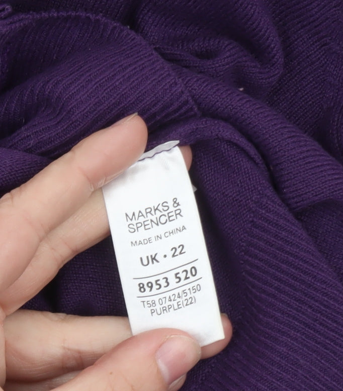 Marks and Spencer Women's Purple Beaded Crew Neck Cardigan Size 22