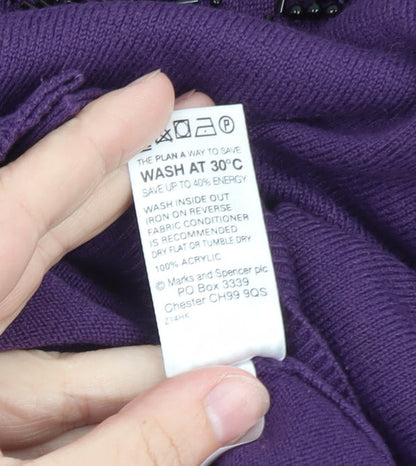 Marks and Spencer Women's Purple Beaded Crew Neck Cardigan Size 22
