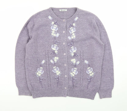 Berkertex Women Purple Floral Embroidered Cardigan Size 14-16