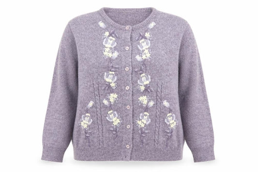 Berkertex Women Purple Floral Embroidered Cardigan Size 14-16
