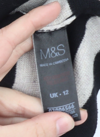 Marks and Spencer Women’s Black Striped Tunic Top UK 12 3/4 Sleeve