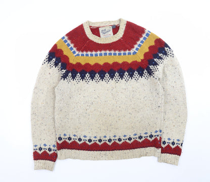 Topman Men's Beige Fair Isle Wool Pullover Jumper Size M