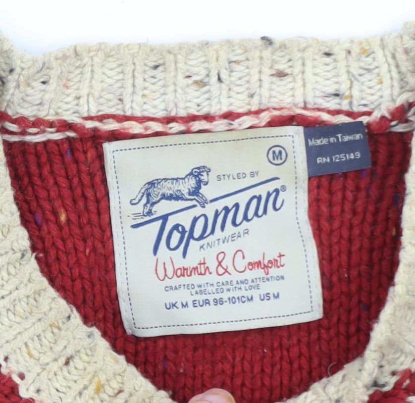 Topman Men's Beige Fair Isle Wool Pullover Jumper Size M