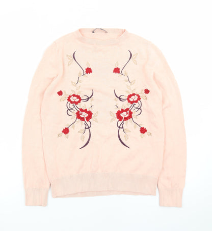 Marks and Spencer Women Pink Embroidered Cotton Jumper Size 6