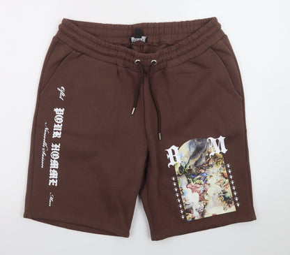 boohooMAN Men’s Brown Art Print Sweat Shorts L Casual Streetwear