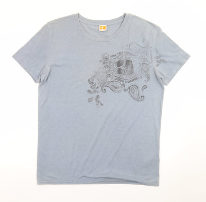 BOSS Orange Men's Blue Graphic Paisley Crew Neck Cotton T-Shirt M