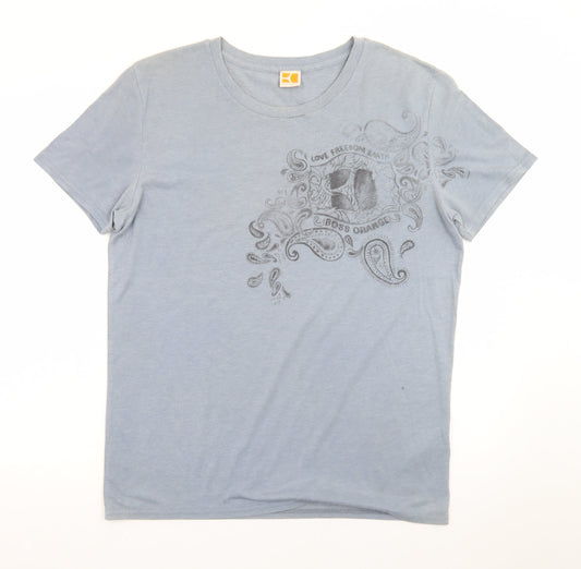 BOSS Orange Men's Blue Graphic Paisley Crew Neck Cotton T-Shirt M