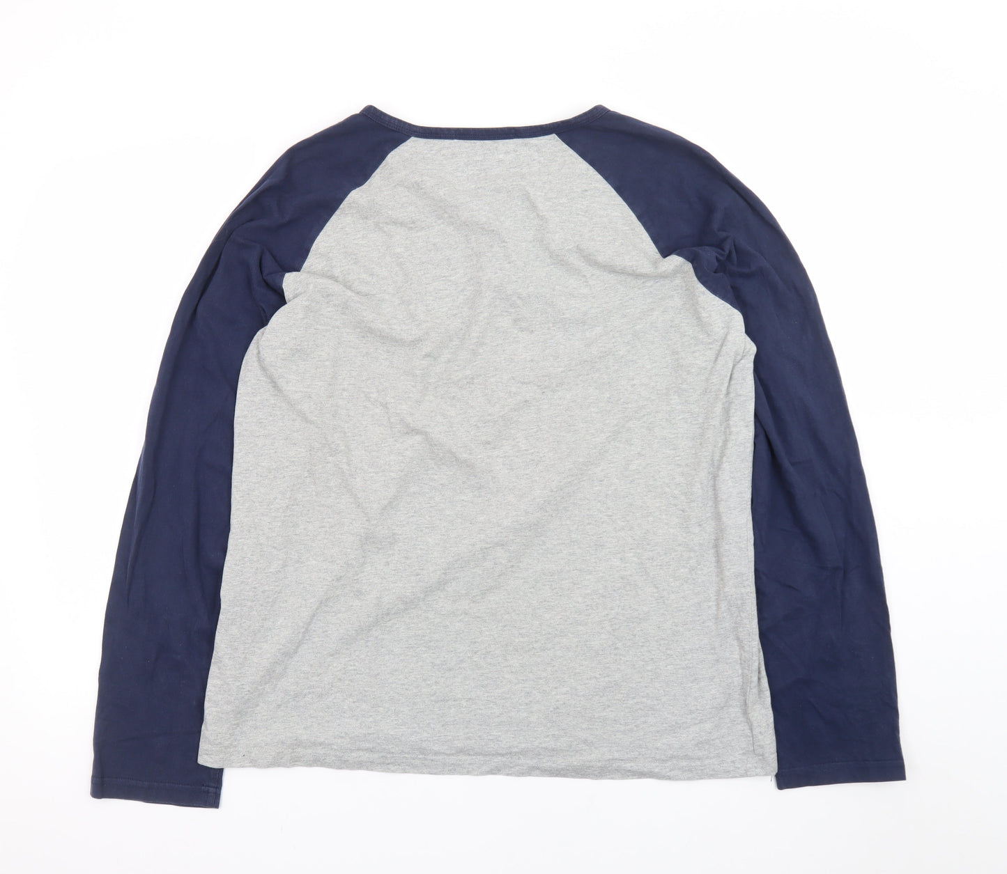Hawiton Mens Grey Blue Henley Long Sleeve Cotton T-Shirt Size L