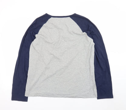 Hawiton Mens Grey Blue Henley Long Sleeve Cotton T-Shirt Size L
