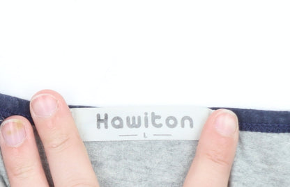 Hawiton Mens Grey Blue Henley Long Sleeve Cotton T-Shirt Size L