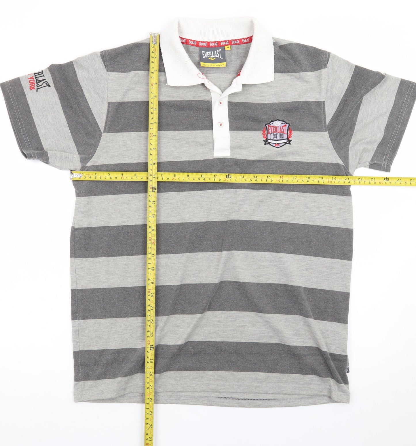 Everlast Men's Grey Striped Polo Shirt Size M Collared Sports Casual