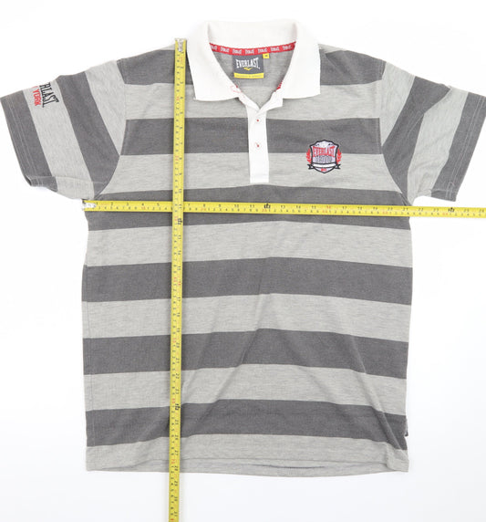 Everlast Men's Grey Striped Polo Shirt Size M Collared Sports Casual