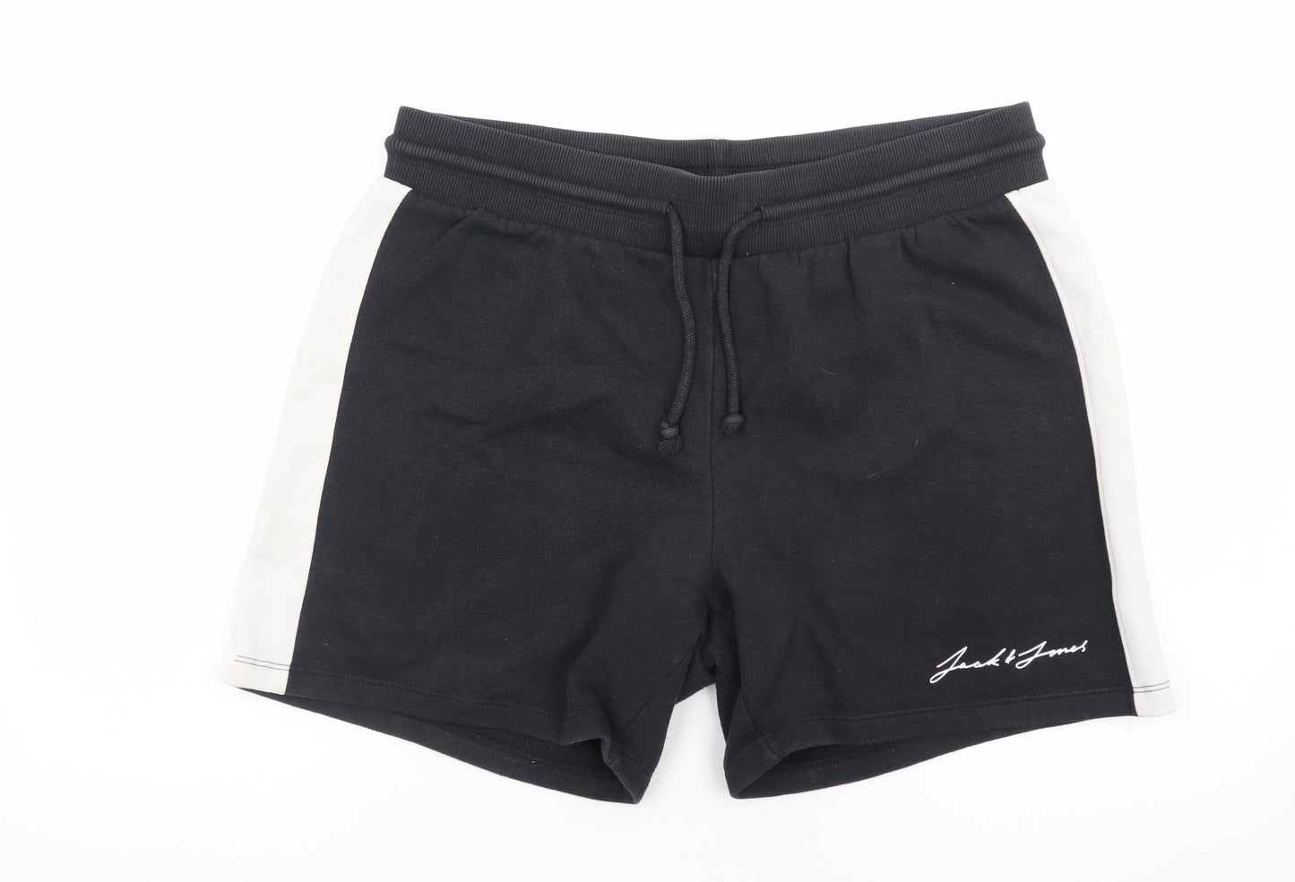 Jack & Jones Men's Black Sweat Shorts L Elastic Waist Casual