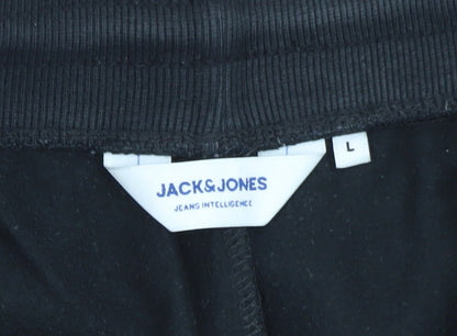 Jack & Jones Men's Black Sweat Shorts L Elastic Waist Casual