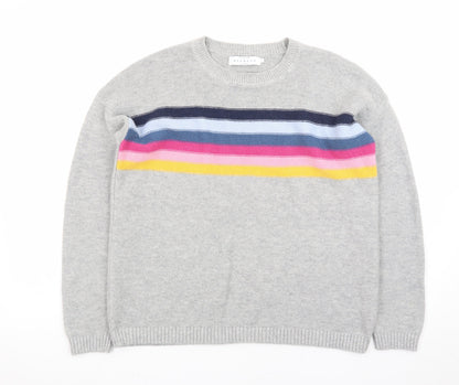John Lewis Women Grey Striped Wool Cashmere Crew Neck Jumper Size 10